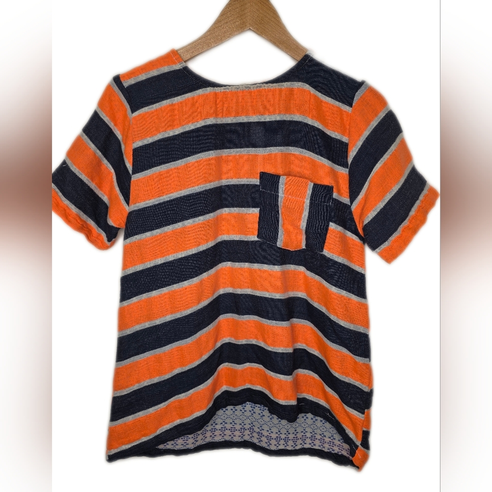 Ace & Jig Vintage Lined Striped Top. Orange Blue Cream 87% Cotton. S/P